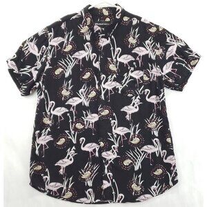 Molokai Surf Co Shirt Mens XL Black Hawaiian Flamingos Beach Cotton Button-Down